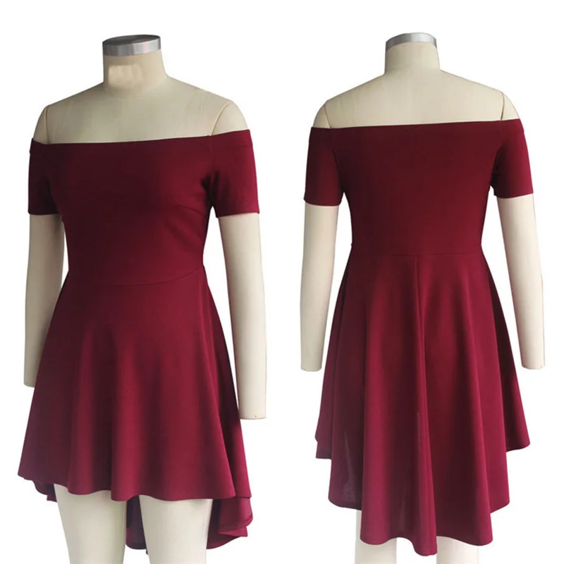 

Women Summer Casual Off-Shoulder Dress Solid Color High Low Mini Dress Retro Fashion Party Evening Cocktail Short Dress S~XXL