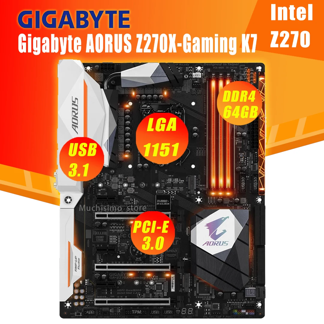 Verkauf Gigabyte AORUS Z270X-Gaming K7 Motherboard LGA 1151 I7 I5 I3 DDR4 4000(O.C.) U.2 M.2 SATA III Desktop Z270 Placa-mãe 1151 ATX