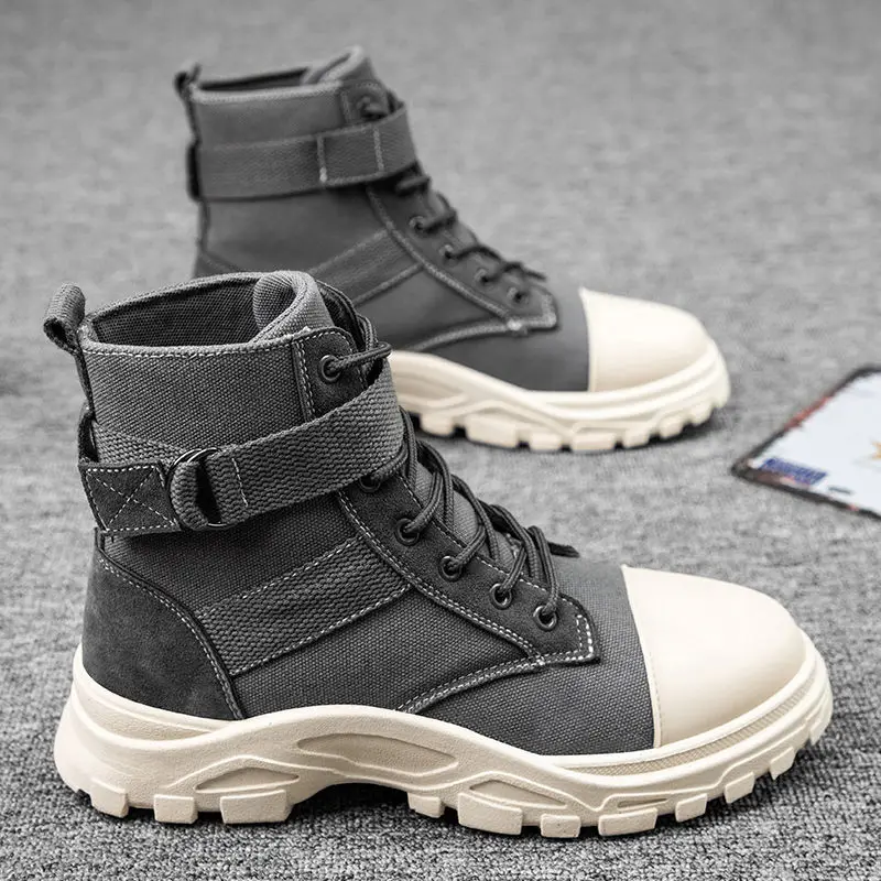 

2022Men Military Boots Outdoor Fashion Canvas High Top Shoes Men Casual Shoes Ankle Boots Black Chelsea Boots Hombre