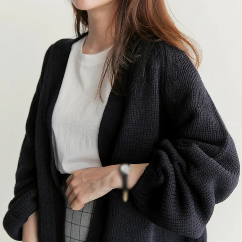 

Women's Spring Autumn Cardigan Korean Style Fashion Casual Solid Color Knitted Sweaters Jumper