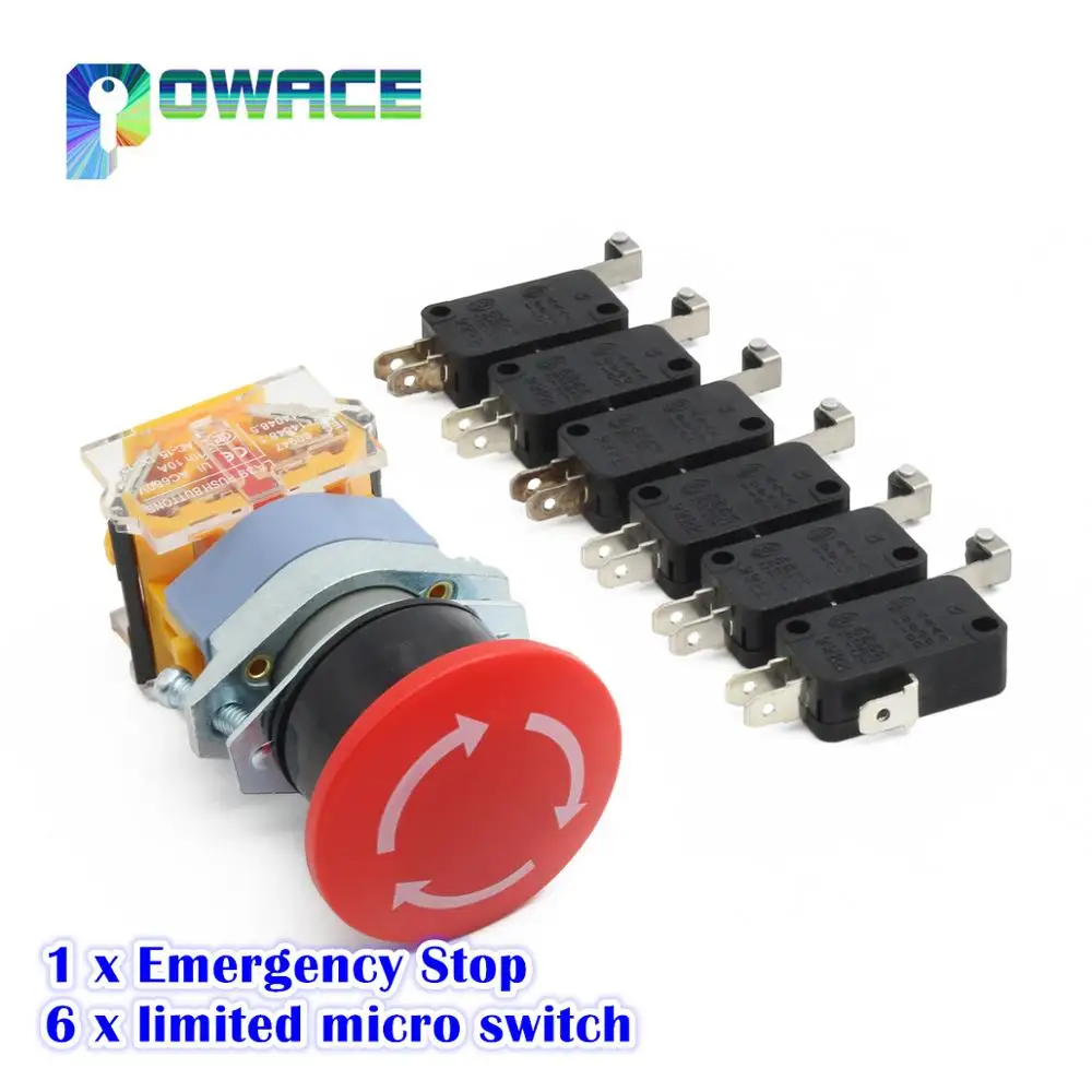 

6Pcs Emergency E-Stop Red Sign 22mm 1 NO 1 NC CNC End Stop Limited Switch Micro