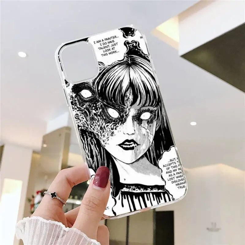 

Junji Ito Tees Horror cartoon Phone Case Transparent for iPhone 6 7 8 11 12 s mini pro X XS XR MAX Plus SE cover funda