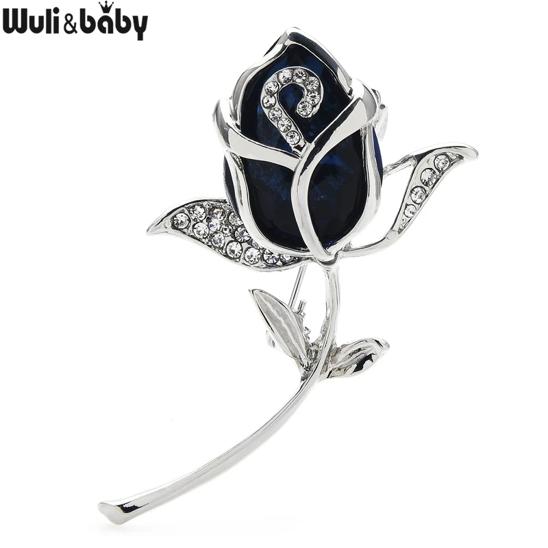 Классическая синяя брошь Wuli & baby в виде цветка розы с кристаллами Свадебная и