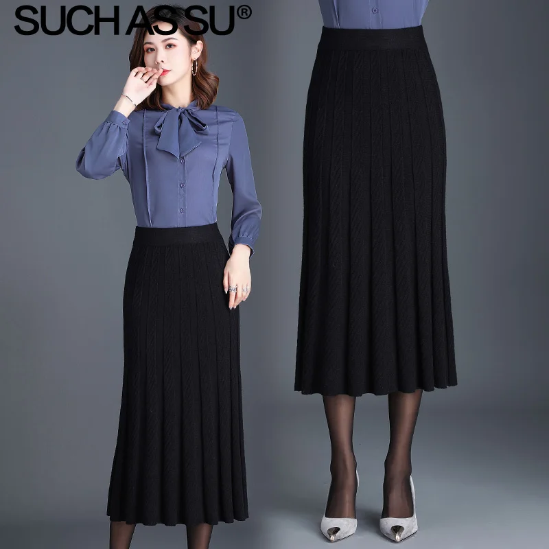 Новинка 2019 женские вязаные юбки Осень зима черный серый абрикосовый цвета