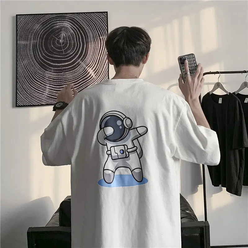 

Летняя новая футболка с коротким рукавом с мультипликационным принтом, Мужская модная свободная универсальная Студенческая футболка