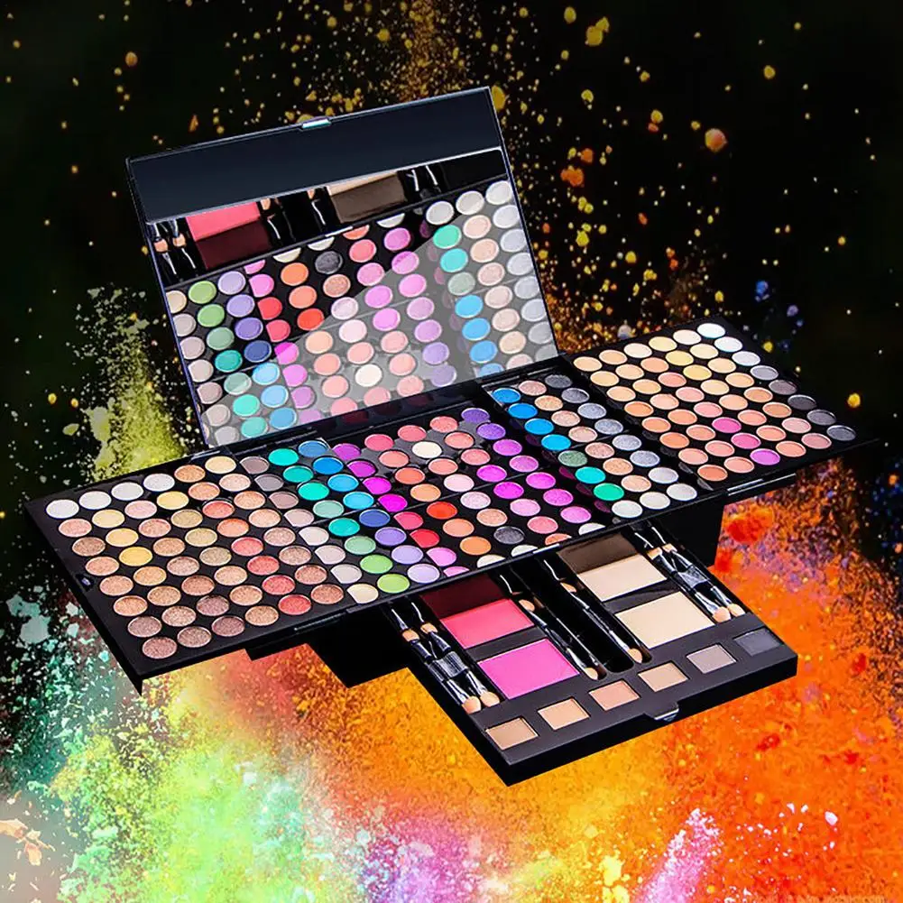 

194 Makeup Set Earth Color Pearlescent Blush Foundation Makeup Set Piano Folding Baibao Matte Blue Glitter Eyeshadow