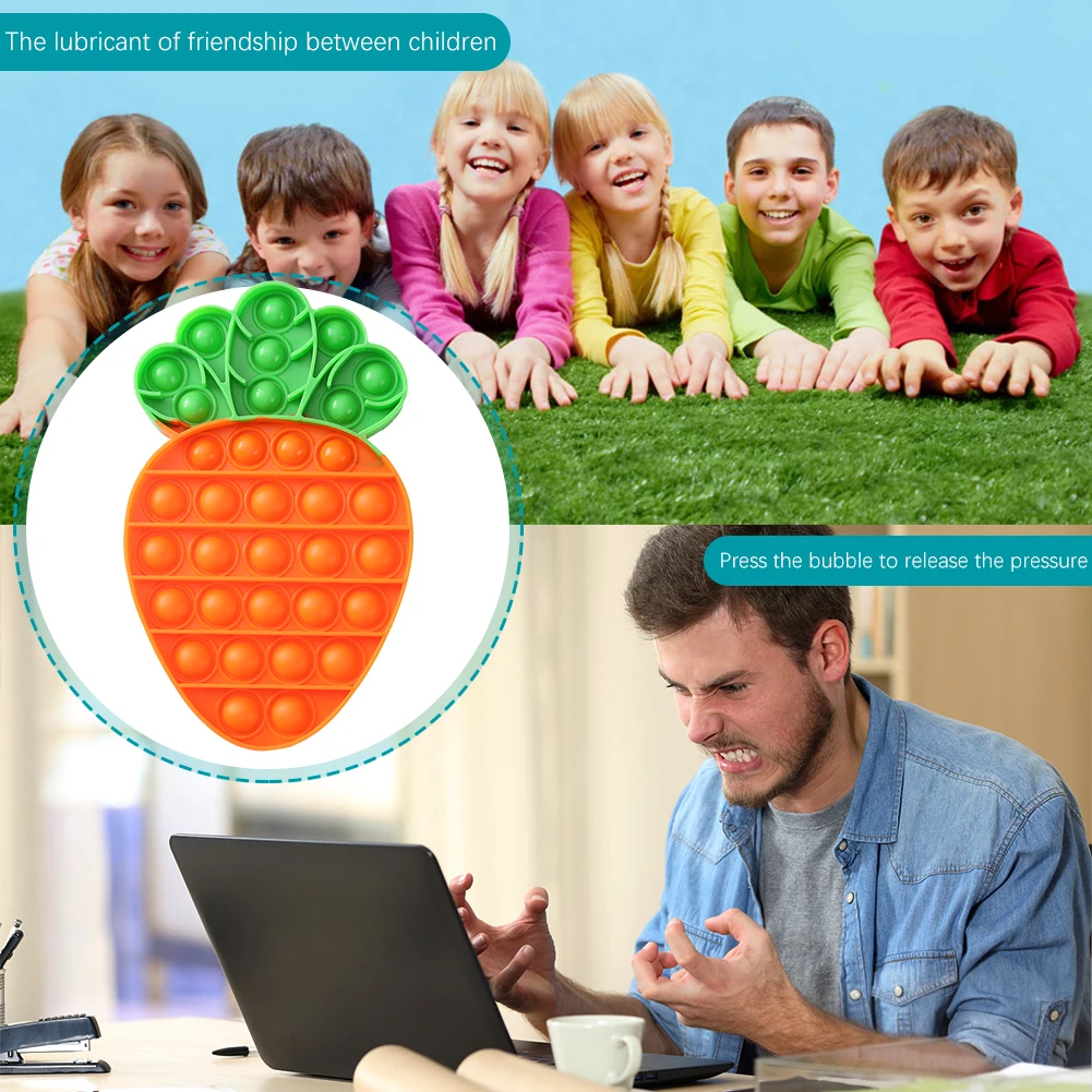 Silicone Cartoon Carrot Funny Push Bubble Sensory Squeezing Toy Anti-stress Relaxing Fidget Autism Toys Stress Relieve | Игрушки и хобби