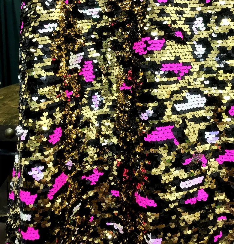 

New Fashion Gold Pink Leopard Sequined Embroidered Fabric,Skirt Garment Material,sewing cloth