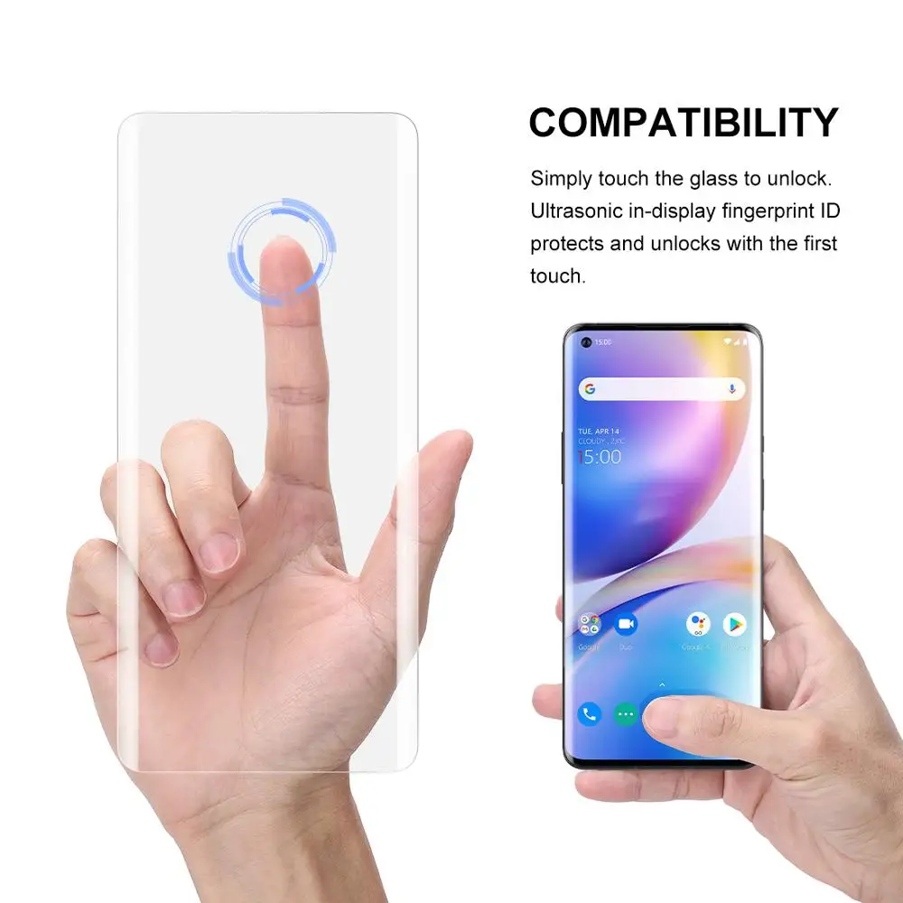 screen protector with fingerprint unlock for oneplus 8 uv glass film full cover for oneplus 8 pro tempered glass free global shipping