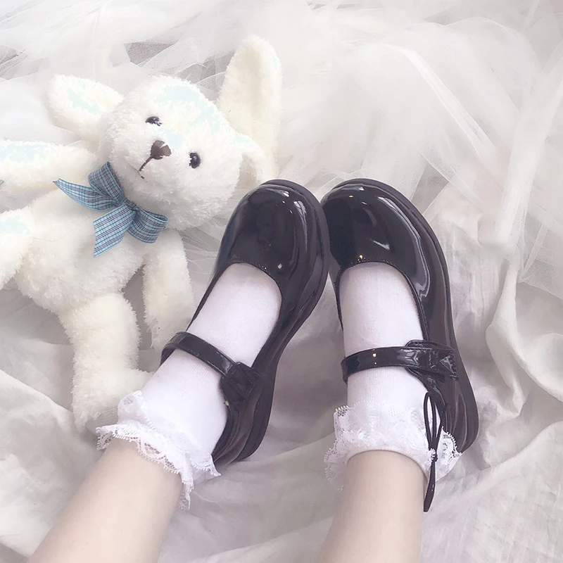 

Girl JK Uniforms Shoes Women Cosplay Shoes Japanese School Student Shoes Black Leather Flat Low Heel Shoes