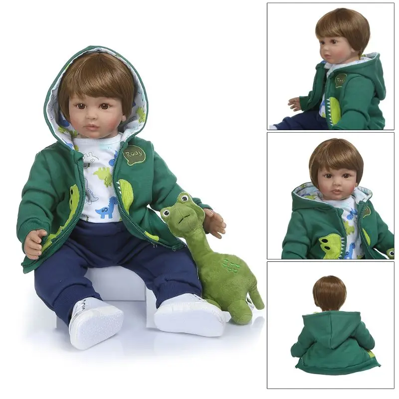 60cm 24in Realistic Reborn Doll Soft Silicone Vinyl Newborn Babies Boy Lifelike Handmade Toy For Children Birthday Christmas Gif