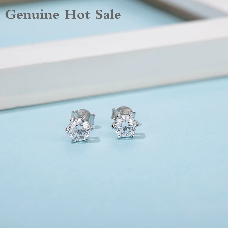 Серьги Moissanit из 100% стерлингового серебра 925 пробы 1 карат D с круглой огранкой