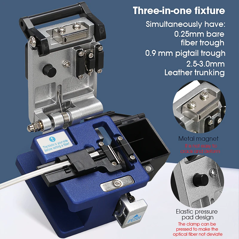 COMPTYCO AUA-61S High Precision Fiber Cleaver FTTH Fiber Cable Cutting Knife Tools 16 Surface Blade With Waste Fiber Box