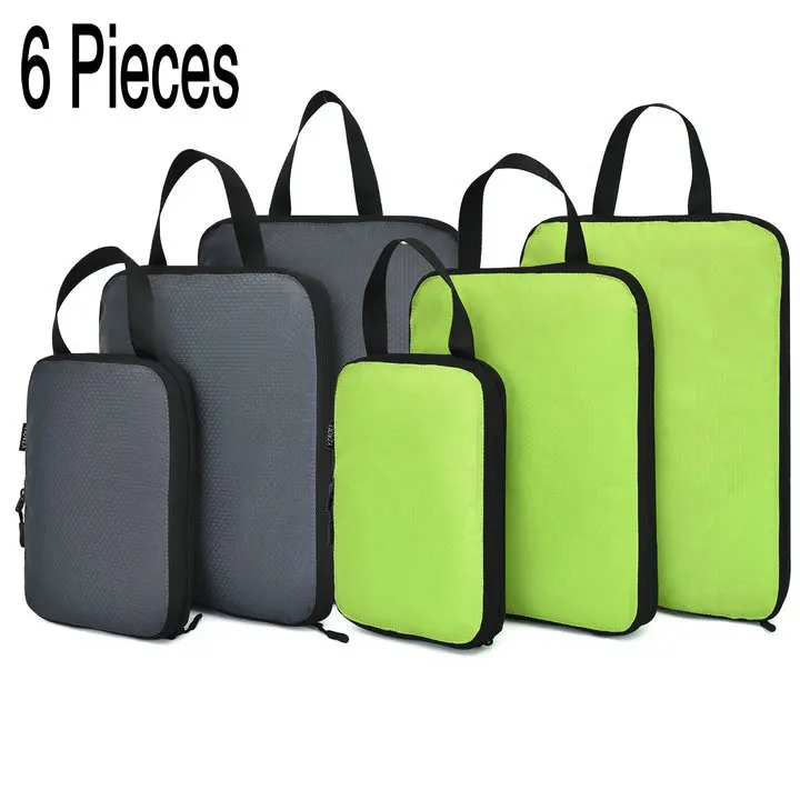6pcs Gray and Green Soperwillton компрессионные упаковочные кубики, набор косметических сумок, нейлоновая дорожная сумка для мужчин и женщин, органайзер для путешествий, аксессуары - Цвет: 6pcs Gray and Green