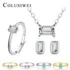 Colusiwei 925 стерлингового серебра изумрудная огранка чистым кубическим цирконием и Paraiba ожерелье из турмалина серьги-кольца для женщин ювелирные наборы