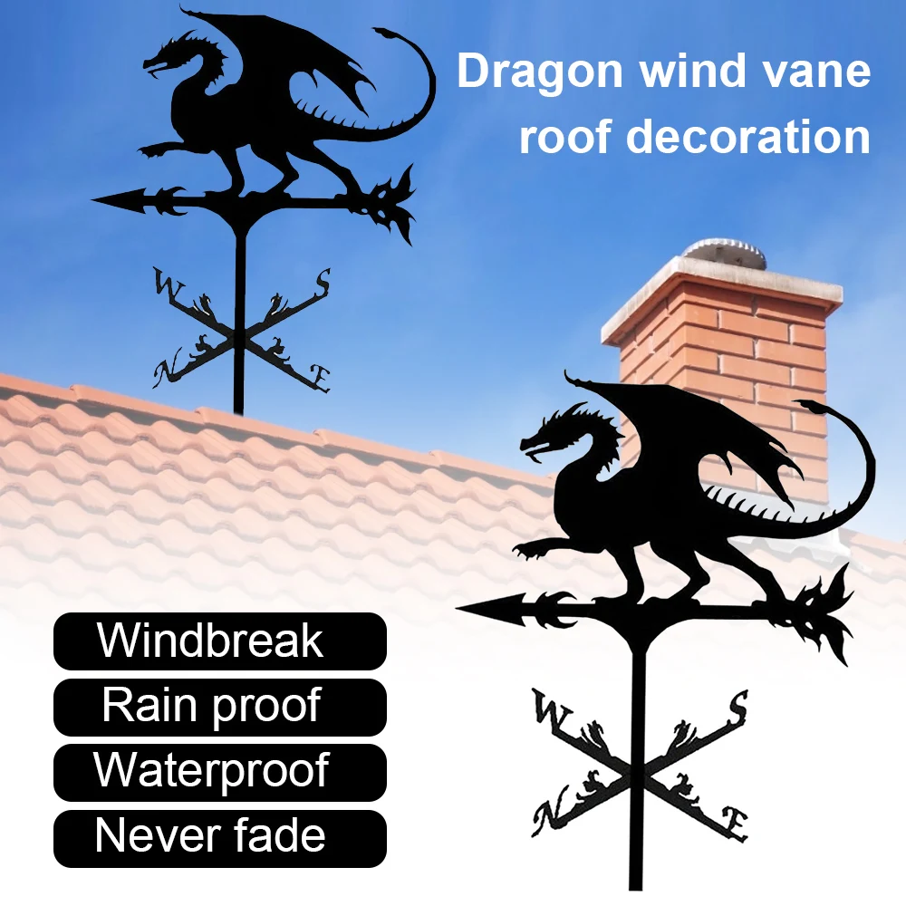 

Dragon Weathervane Roof Mount Iron Weather Vane Metal Wind Direction Indicator Speed Spinner