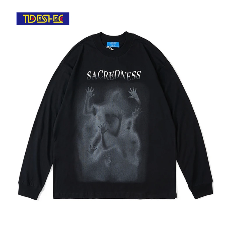 

Футболка мужская в стиле Харадзюку, с длинным рукавом, в стиле хип-хоп, 2021