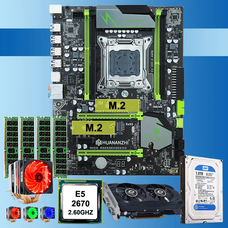 Материнская плата HUANANZHI X79 с двумя слотами M.2 Xeon E5 2670 6 Трубок кулер ЦП ОЗУ 4*4 Гб 16 RECC