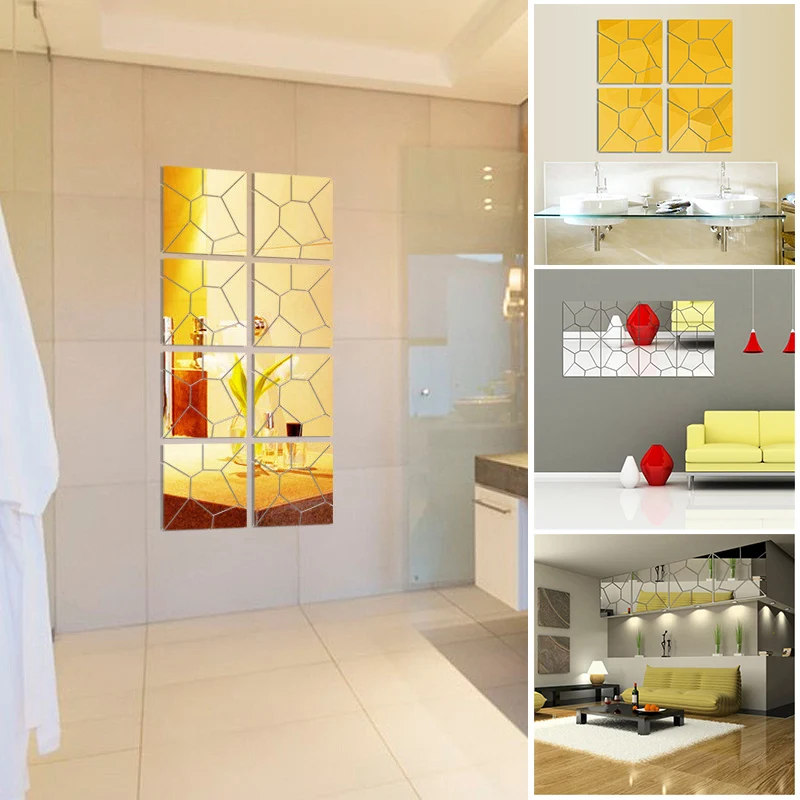 3D зеркальные наклейки на стену съемные геометрические s DIY фон для телевизора