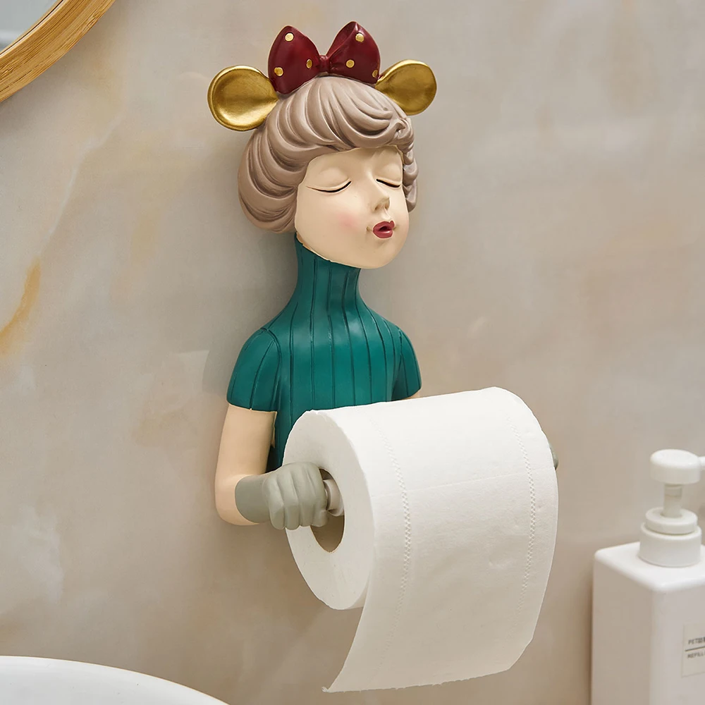

WC Tissue Box Girl Statue Figurine Hanging Tissue Holder Creative Toilet Roll Holder Box Bathroom Home Decor Paper Napkins