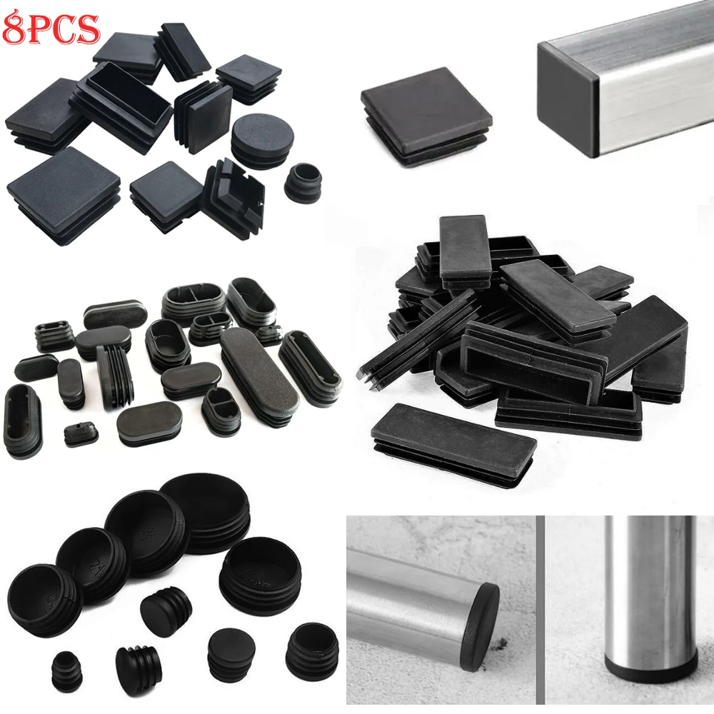 

8Pcs Square Rectangular Tube Inserts End Caps Blanking Oval Round Olivary Plugs Pipe Chair Furniture Feet Covers