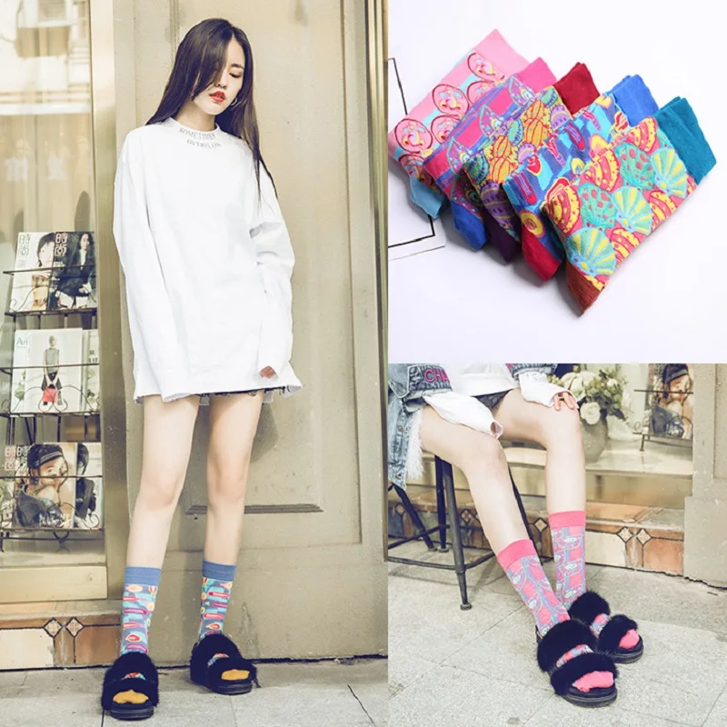 

New Harajuku Creative Cactus Bulb Eyes Couple Socks Fashion Trend Men and Women Colorful Cotton Socks Sports Fashion Personality