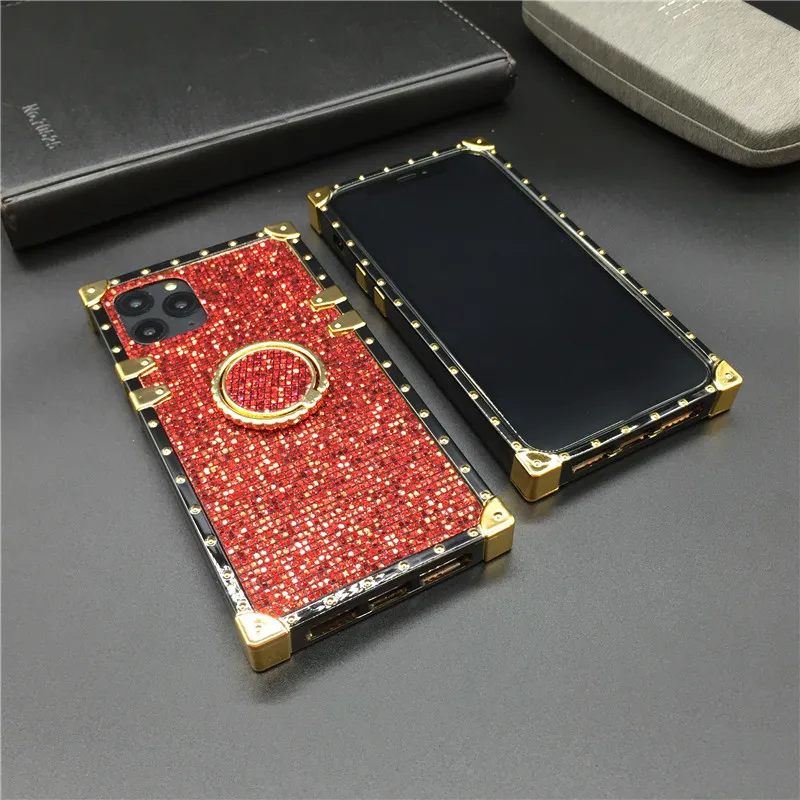Роскошный блестящий чехол для iphone 11 PRO MAX 7 8 Plus 6 6S с блестками квадратный чехлы 12 XS X