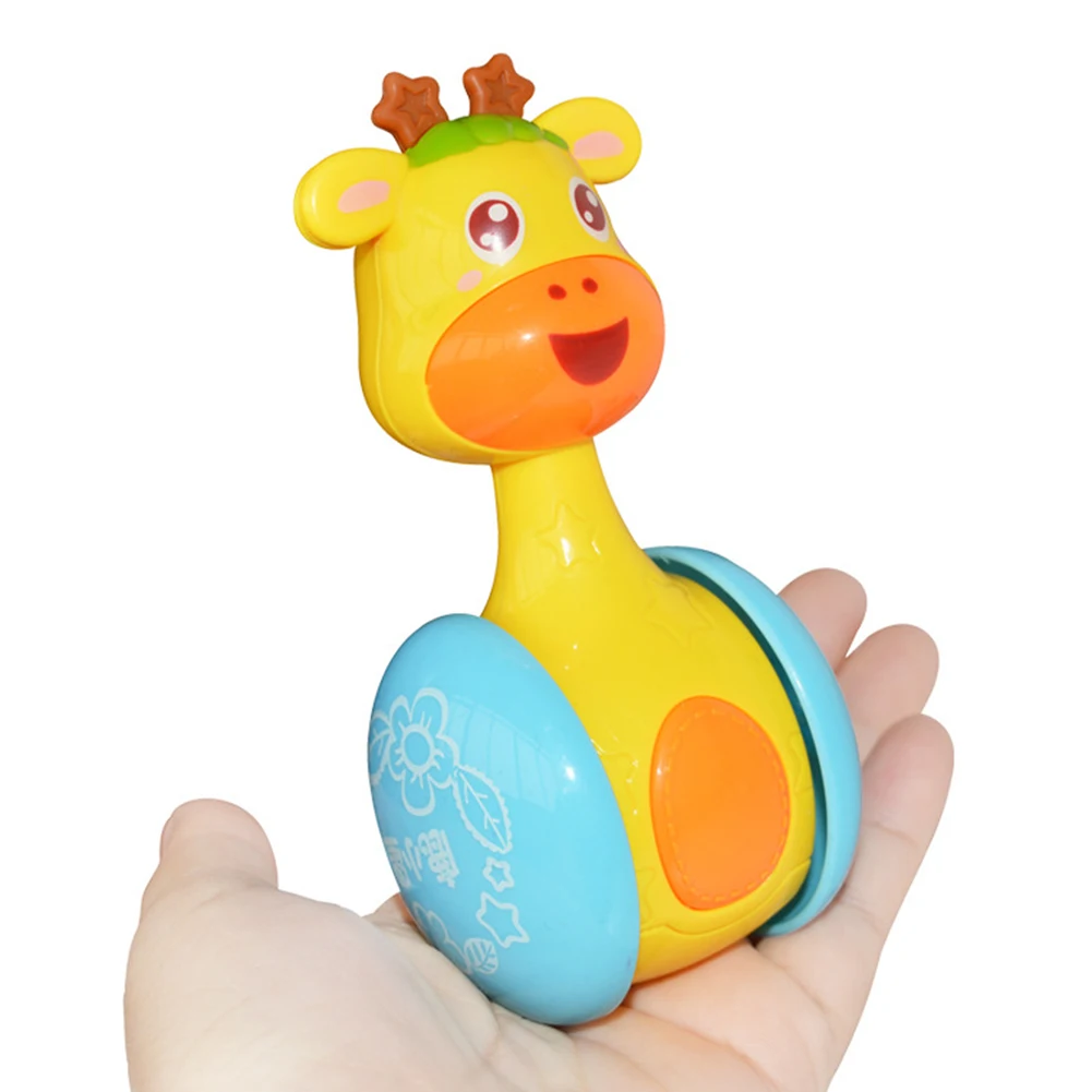 Newborn Baby Tumbler Toy Cute Cartoon Deer Rattles Tumbler Doll Toy Bell Music Learning Education Baby Teether Rattle Toy