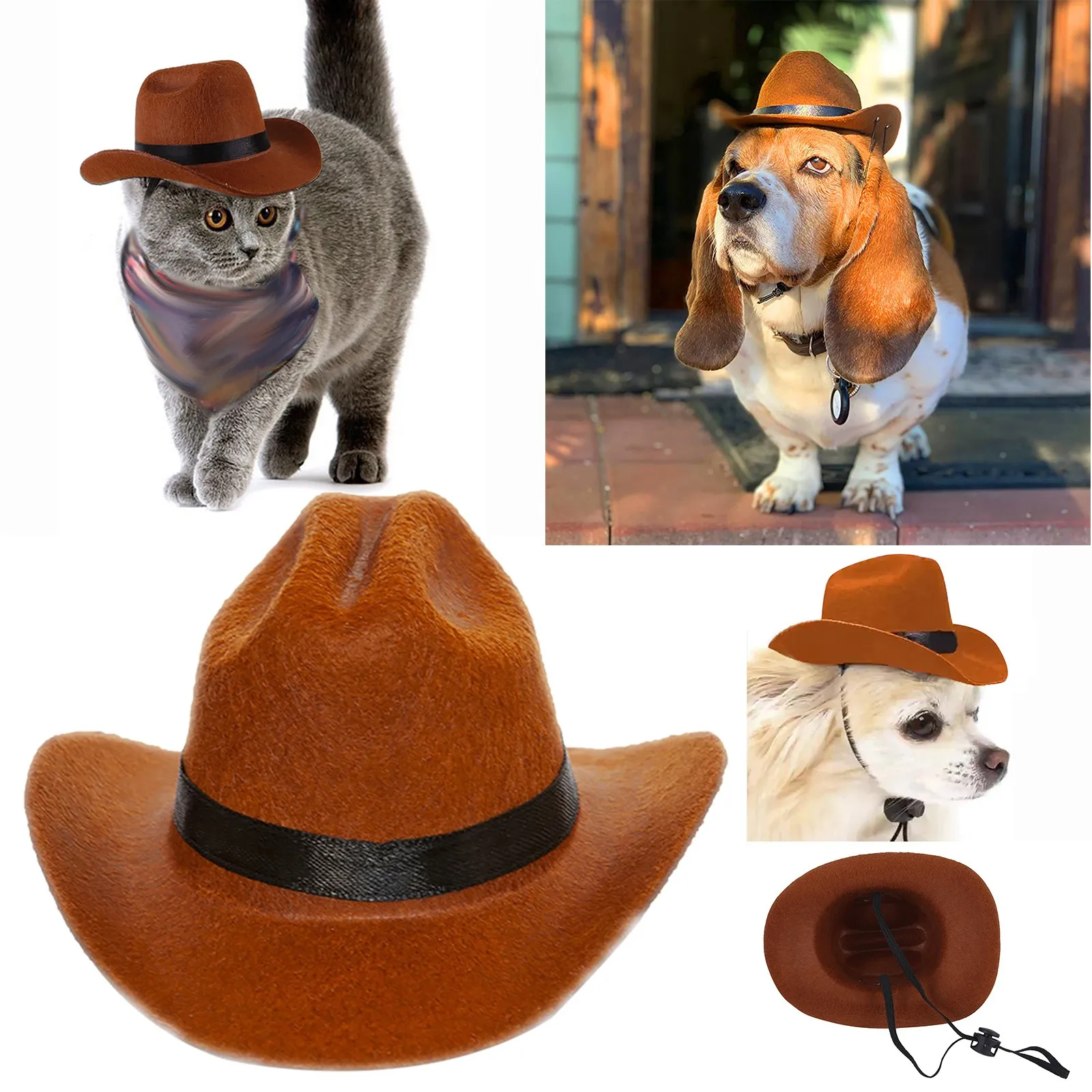 Pet Cowboy Clothing Dog Cat Cowboy Hat Puppy Adjustable Hat Suitable For Small Dogs And Cats Birthday Party Photo Shoots