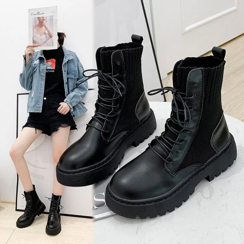 

Women Ankle Boots Winter Warm Artificial Short Plush Women Sock Boots Platform Comfort British Style Fashion Casual Female Shoes