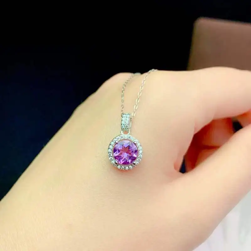 

LANZYO 925 sterling silver Amethyst Pendants fashion gift for women jewelry necklaces pendants fine water drop z0606225agz