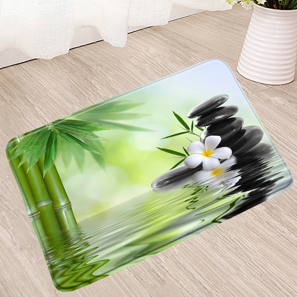 

Zen Stone Bamboo Bath Mat Absorption Flower Non-Slip Mats Shower Kitchen Toilet Carpet Ornaments Doormat Entrance Bathroom Rug