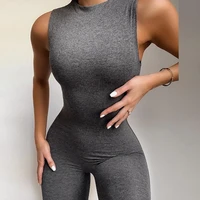 2021 summer women sexy jumpsuit streetwear sleeveless bodycon solid sport fitness playsuit romper overalls for women