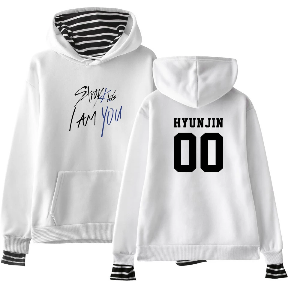 

HYUNJIN Stray Kids Hoodies Leetre Printed I Am You Fake two Sweatshirts Casual Hoody Men Women Sweatshirt Oversized 65% Cotton