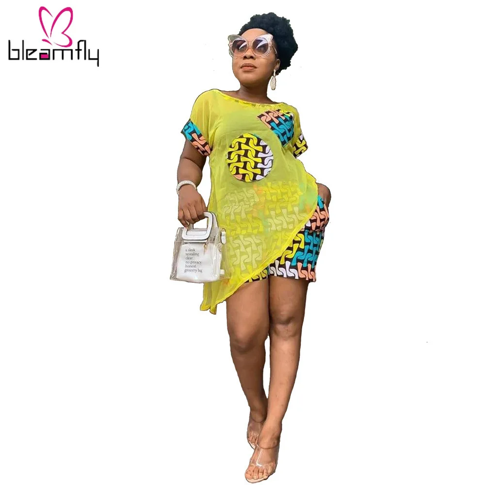 2019 Летний Новый женский шифоновый комбинированный необычный костюм из футболки