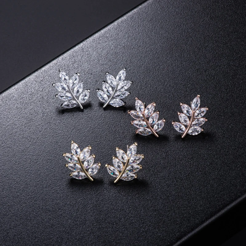 

VENTFILLE 925 Sterling Silver New Arrivals CZ Crystal Leaf Stud Earrings For Women Jewelry Pendientes Brincos Free Shipping