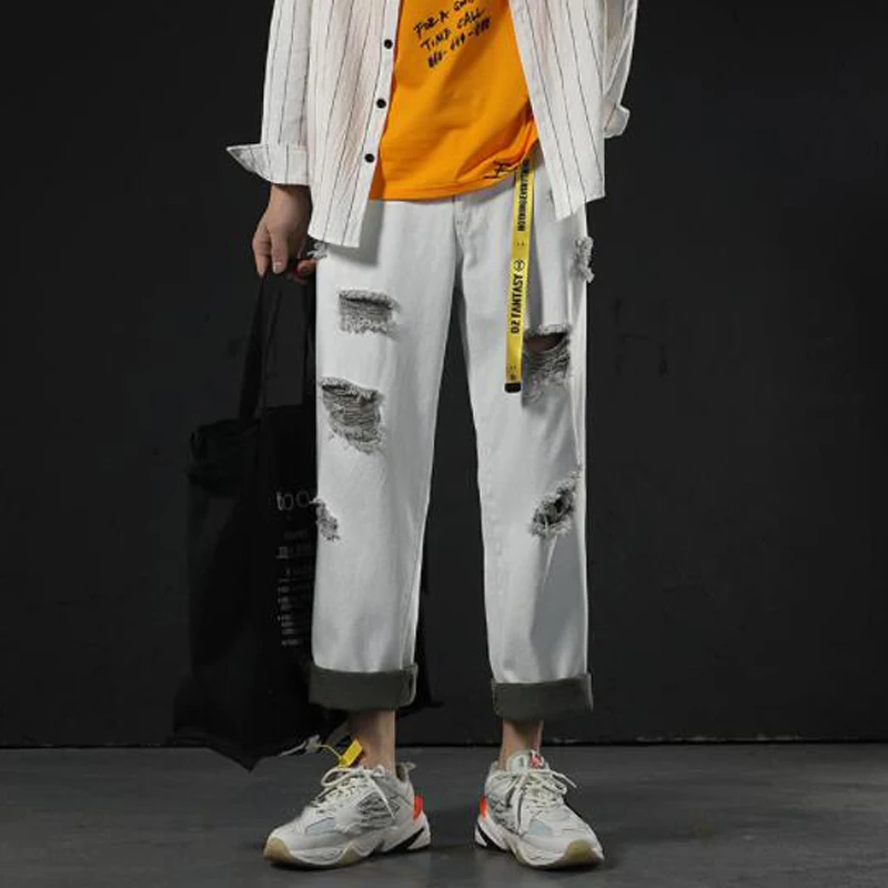 Новые мужские обтягивающие джинсы облегающие байкерские рваные в стиле хип-хоп