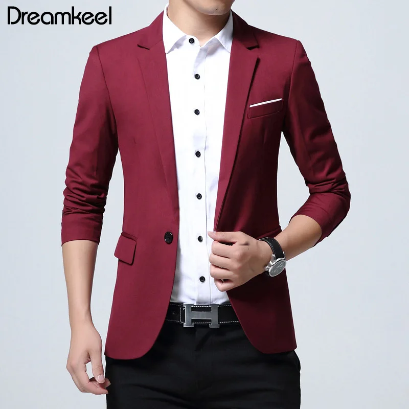 Модный мужской повседневный Блейзер на одной пуговице приталенный пиджак