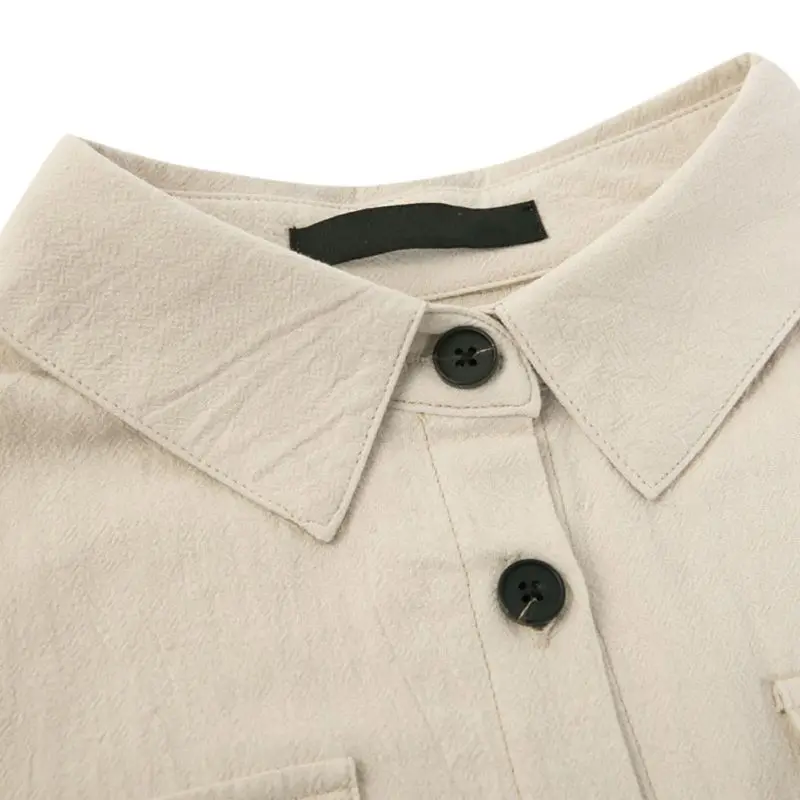 Льняное платье рубашка юбка женская с длинным рукавом Кнопка хлопковый фонарь