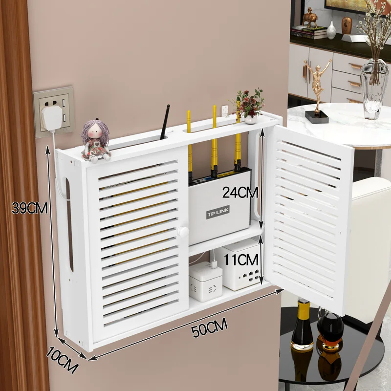 

Louver Storage Box No-punch Wooden Plastic Board Storage Shelf DIY Home Decor for Wifi Router Cable Power Wire Bracket Plug