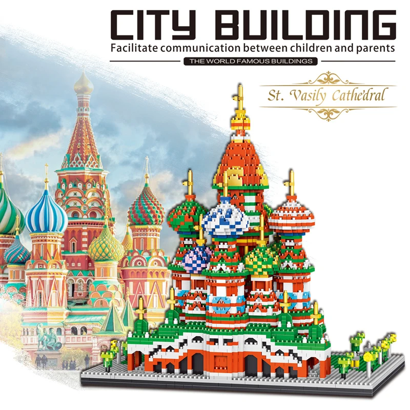 

No.8005# World Architecture Moscow Saint Basil's Cathedral Church Model Diamond Bricks Building Blocks Toy Birthday Present