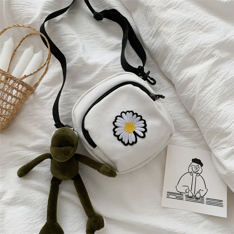 

Маленькая женская сумка, новая сумка-мессенджер с маргаритками, Молодежная Холщовая Сумка через плечо