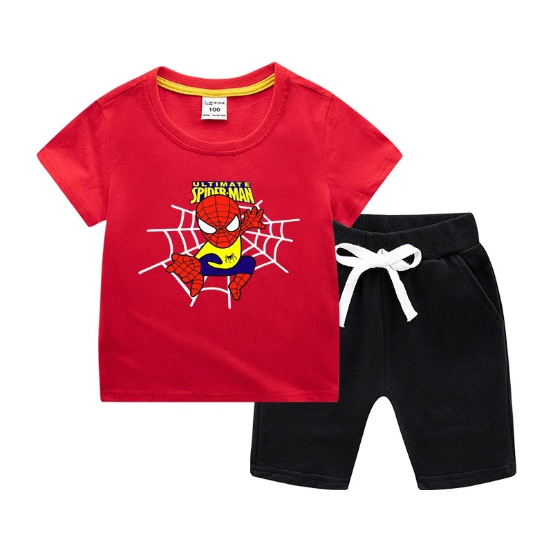 

Summer Little Boys Clothing Set Spiderman Shirt&shorts Two Piece Costume Teen Children Sport Outfits Cartoon Girl Clothes