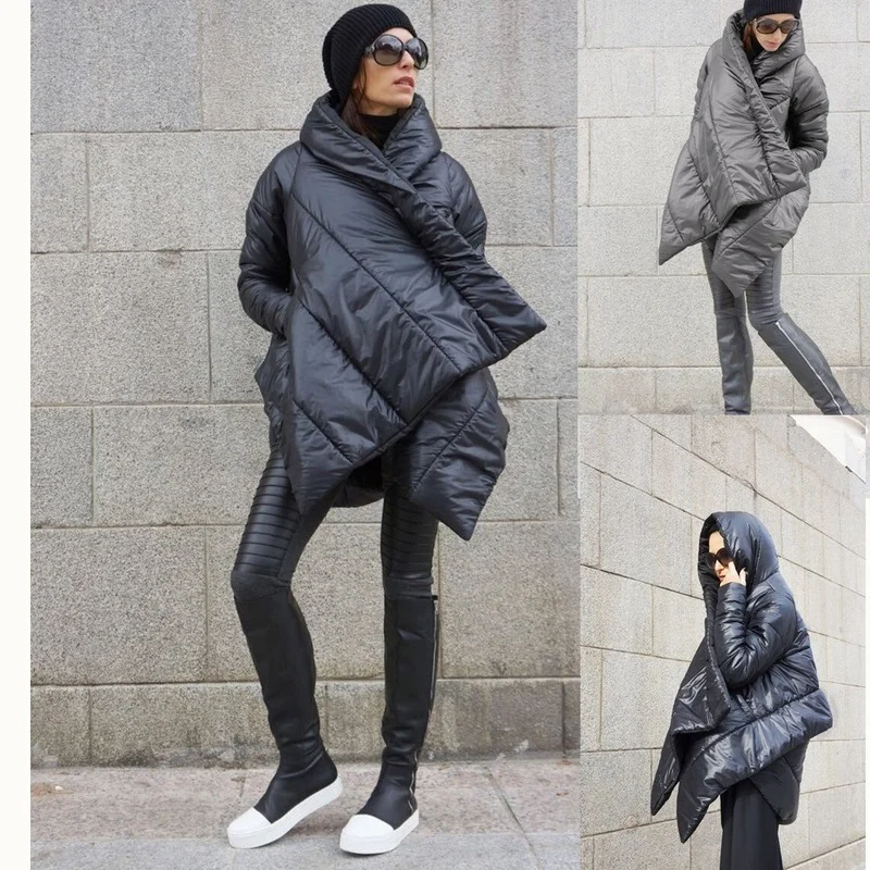 Lugentolo Winter Coat Women Down Padded Jacket Loose Cape Stand-up Collar Single Breasted  Clothing for Women