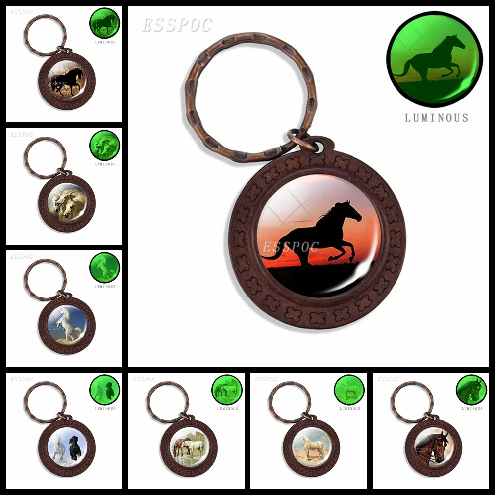 

Handmade Wooden Key Chain Luminous Horse Photo Exquisite Pattern Keyrings Female Perty Gifts Jewelry Accessories Dropshipping