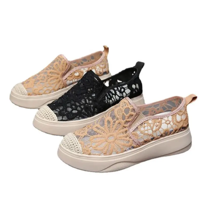 

Women Casual Lace Hollow out Air Flats Shoes women Spring Summer espadrillle Women's Fashion Mesh Female Breathable Lazy shoes