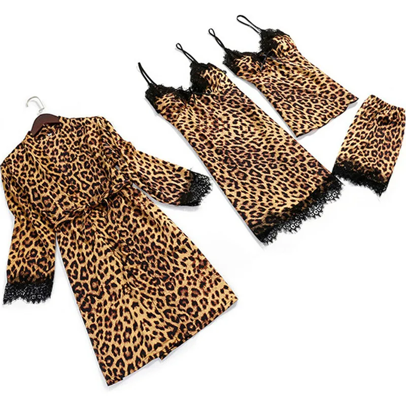 4 шт. леопардовое Женское ночное белье одежда для сна модное Кружевное облегающее