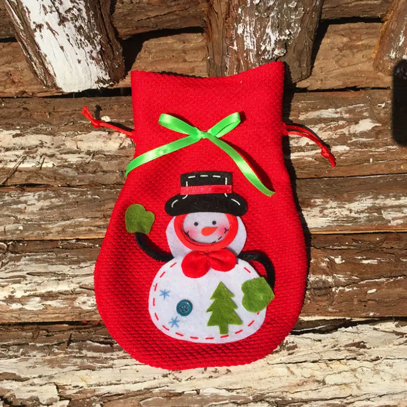 Рождественский мешок для конфет с изображением снеговика Санта Клауса Хлопковый