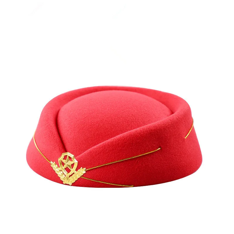 Имитация шерстяная фетровая шляпа Дамы дот Шапки с золотым Insignia сплошной берет