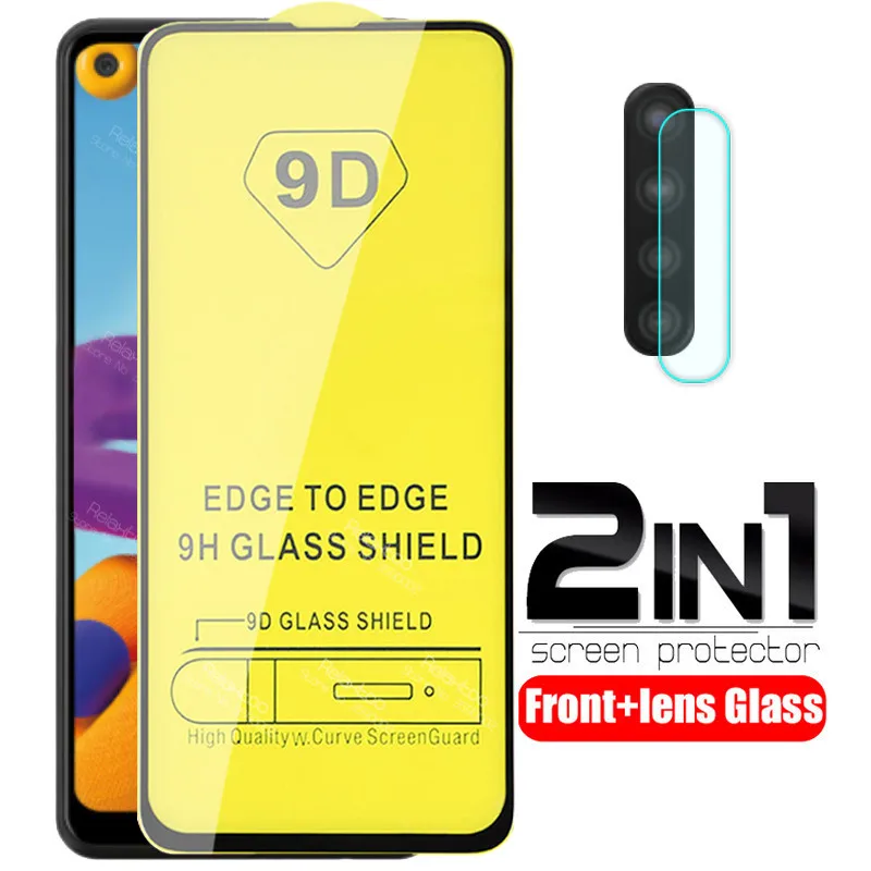

2 в 1 9D полная проклейка для samsung a21 стеклянная Защита экрана для samsung galaxy a21 a215F a 21 Защитная пленка для объектива камеры